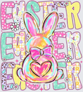 Easter Bunny with Bow Tie and Heart Colorful Patchwork Letters