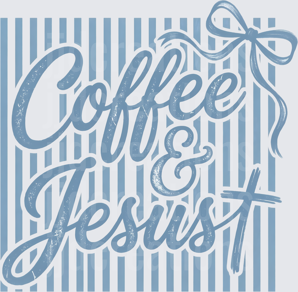Coffee & Jesus Christian Faith Typography with Bow and Cross