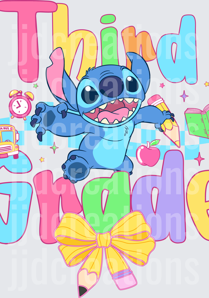Stitch Third Grade Back to School Design with Rainbow Text