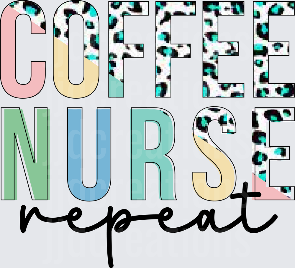 Coffee Nurse Repeat Typography Design with Leopard Print Pattern