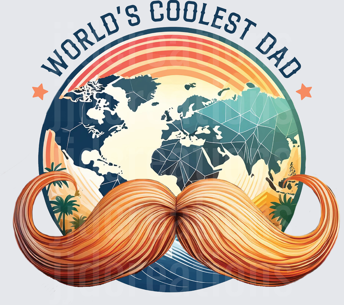 World's Coolest Dad Globe with Vintage Mustache and Rainbow