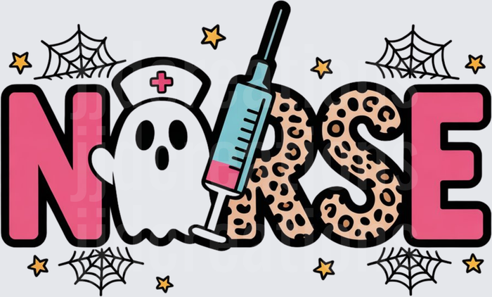 Nurse Ghost with Syringe Leopard Print Halloween Design