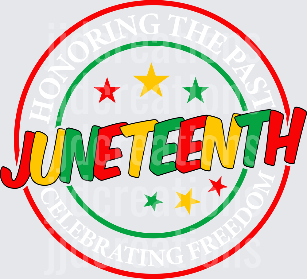 Juneteenth Celebration with Colorful Stars and Circular Design
