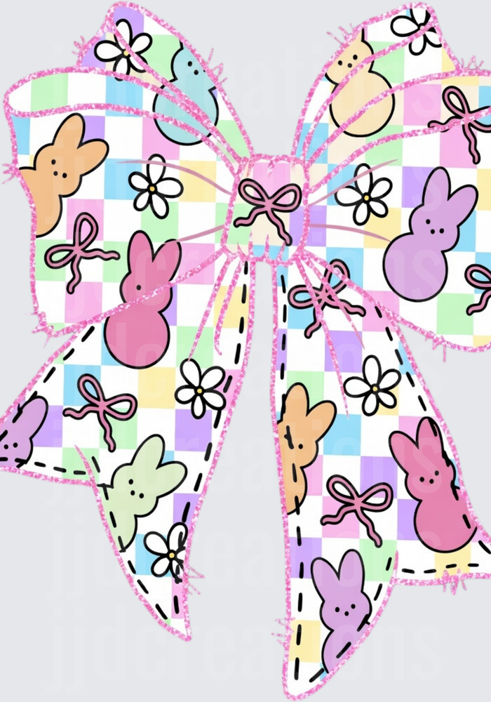 Pastel Plaid Easter Bunny Bow with Spring Flowers