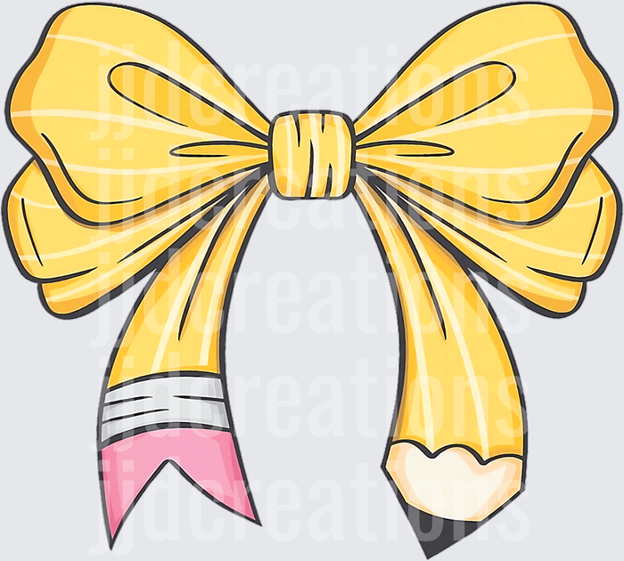 Yellow Ribbon Bow with Pink Pencil Teacher School Design
