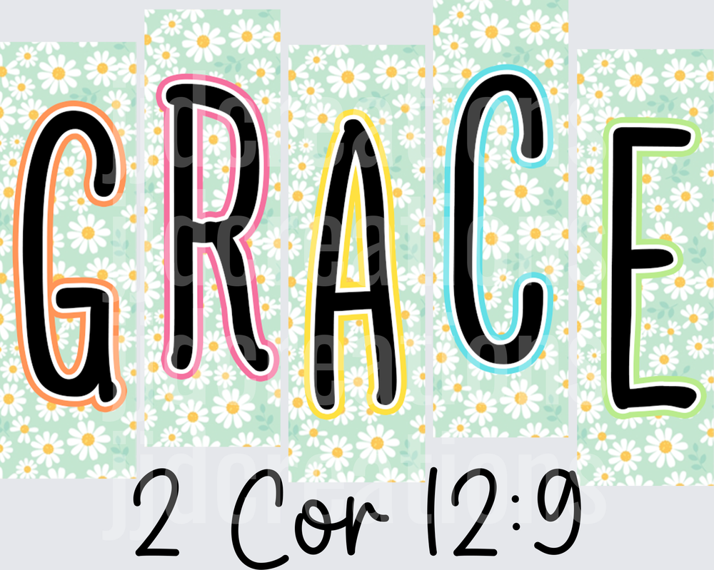 GRACE Bible Verse 2 Corinthians 12:9 Daisy Floral Background