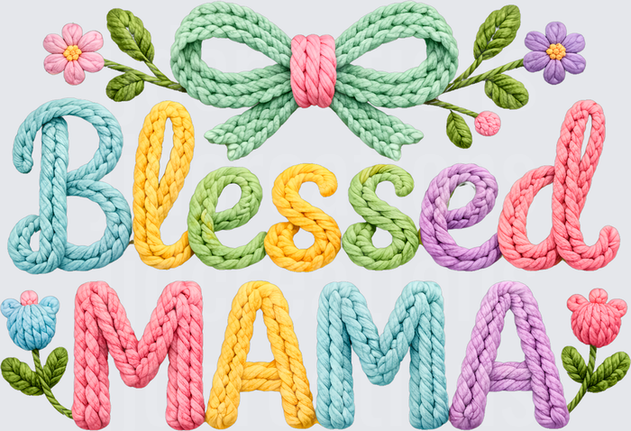 Blessed Mama Rope Lettering with Floral Bow Design
