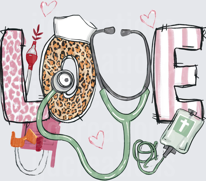 LOVE Medical Nurse Stethoscope Leopard Print Pink Hearts