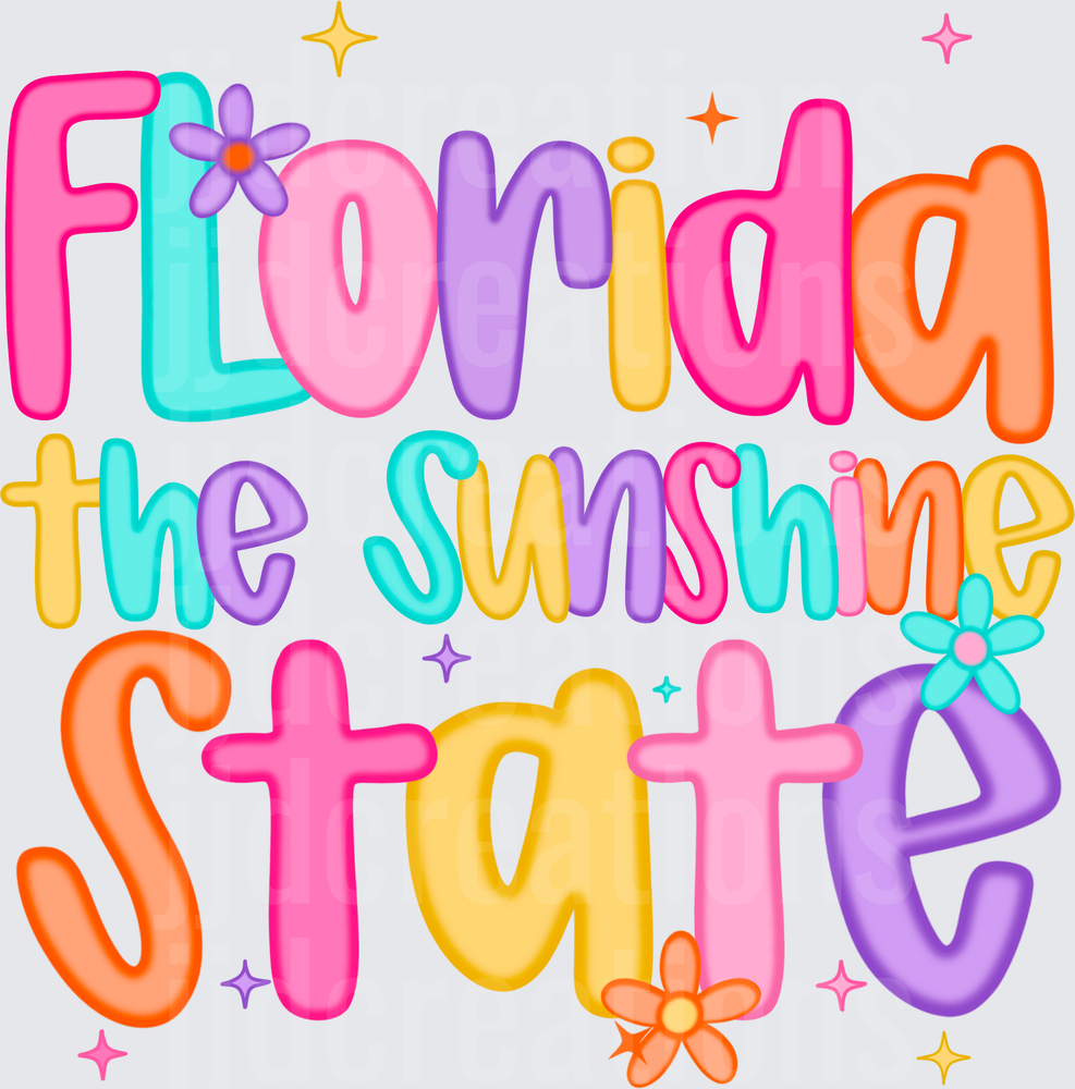 Florida the Sunshine State Colorful Bubble Letters with Flowers
