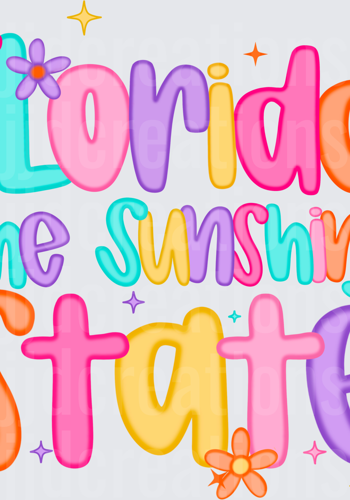 Florida the Sunshine State Colorful Bubble Letters with Flowers