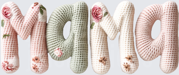 Mama Floral Crochet Style Letters with Pink Roses and Green Accents