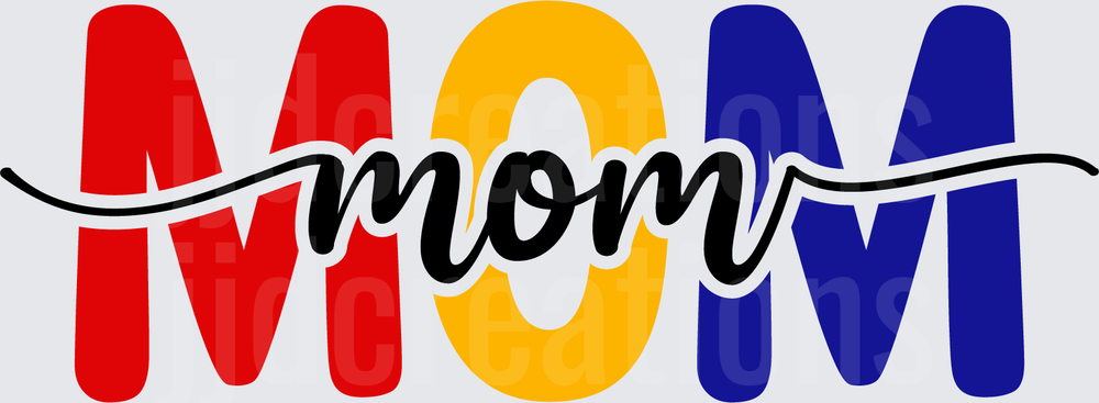 MOM Typography in Red Yellow and Blue Block Letters