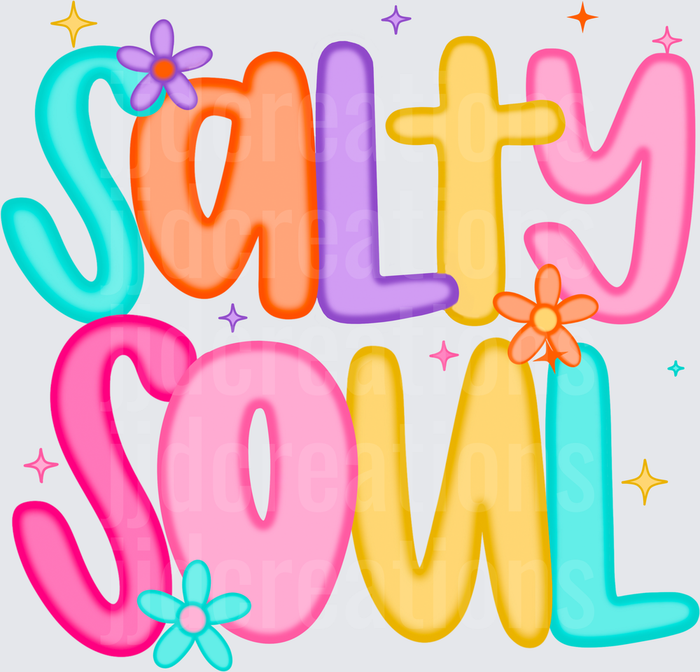 Salty Soul Colorful Bubble Letters with Flowers and Stars