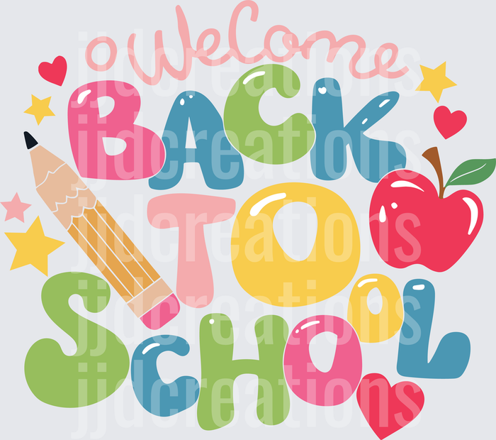 Welcome Back to School Colorful Letters with Apple and Pencil