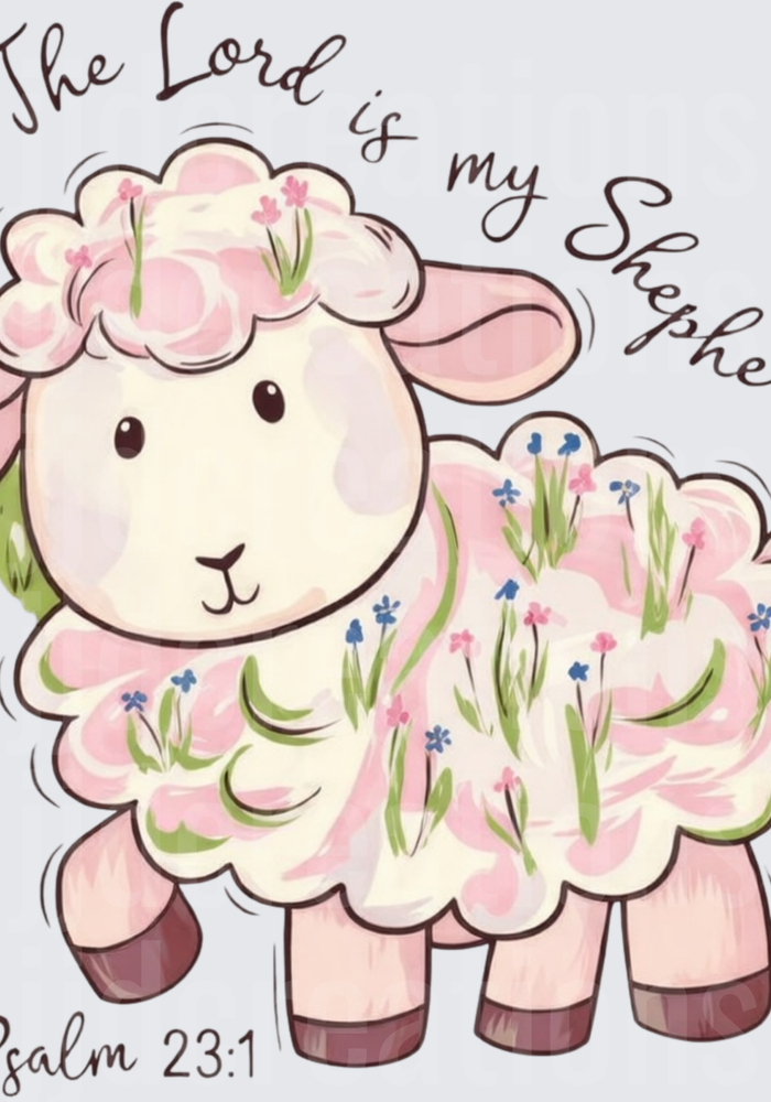 The Lord is My Shepherd Psalm 23:1 Floral Lamb Design
