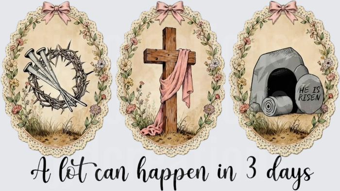 Easter Resurrection Story Three Days Crown of Thorns Cross Empty Tomb