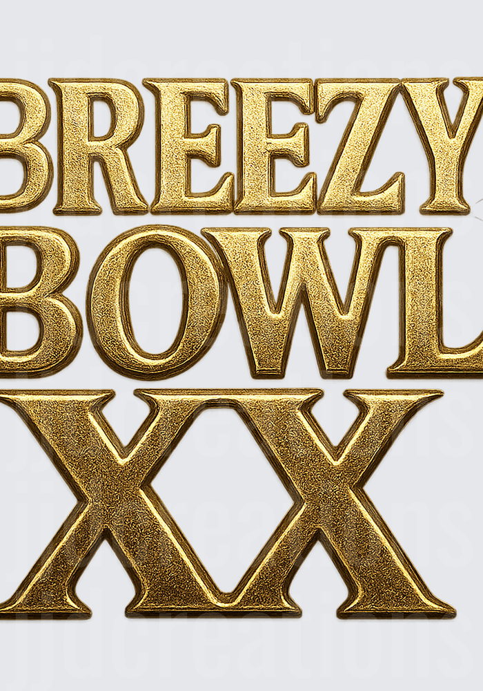 Breezy Bowl XX Golden Metallic Text Design