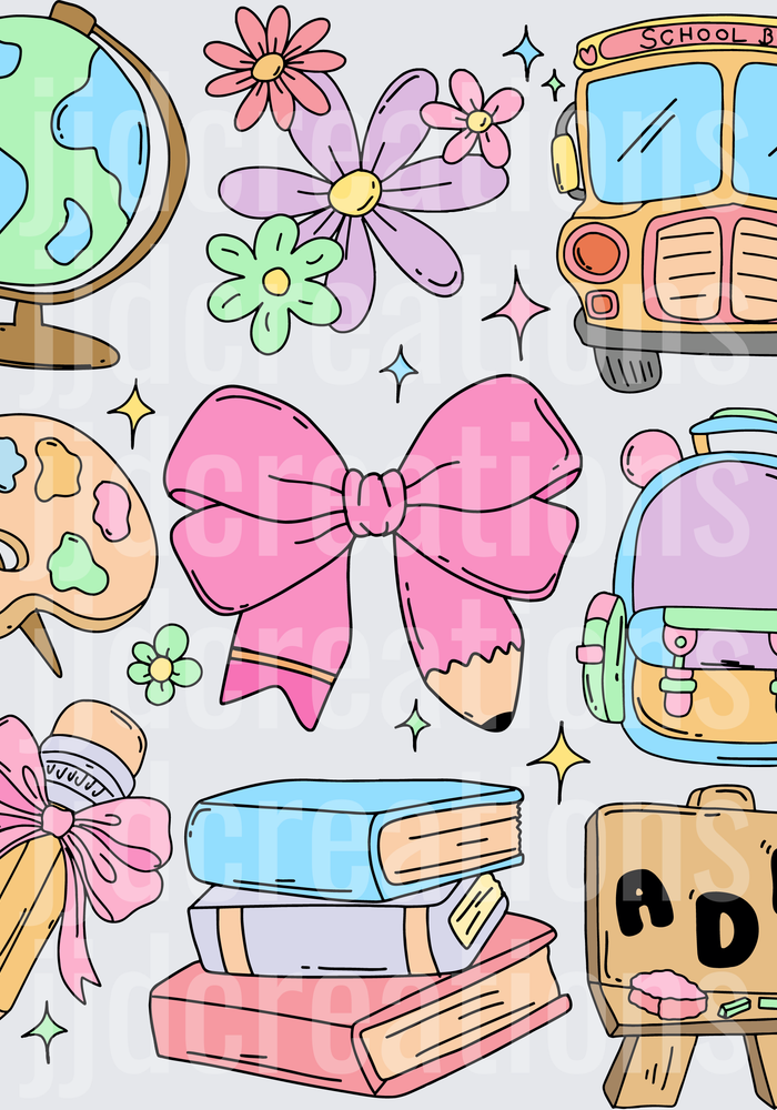Back to School Kawaii Doodle Collection with Globe Books Bus Backpack