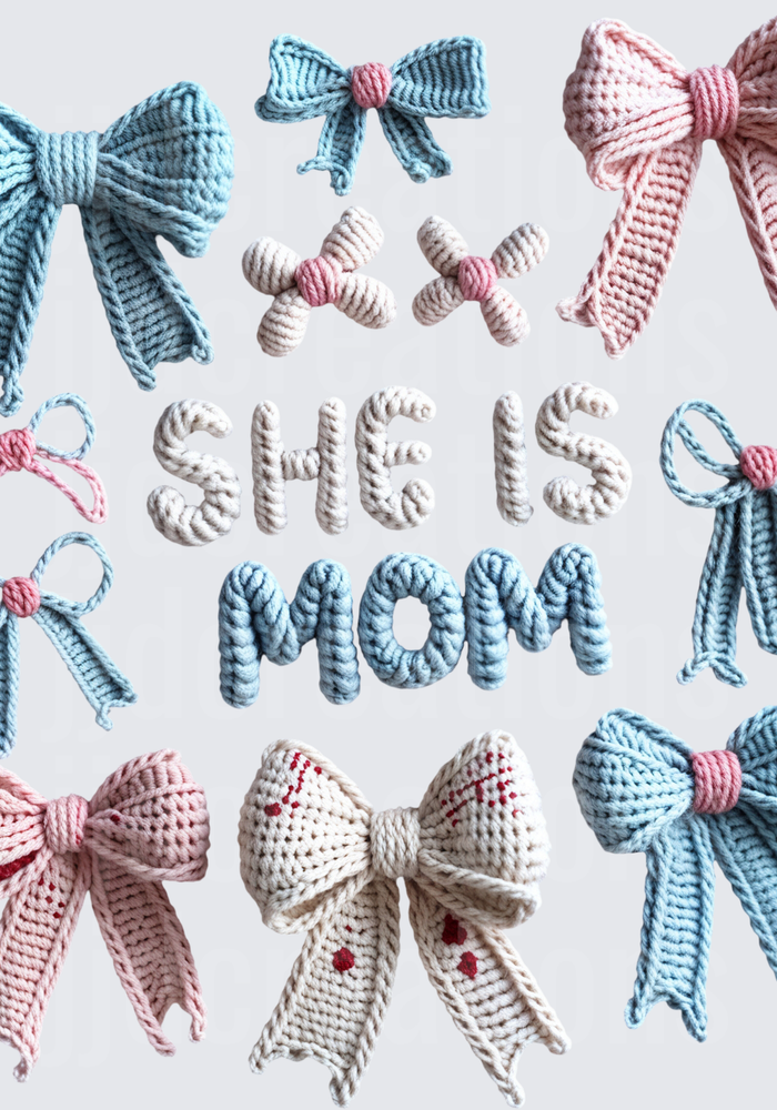 Knitted Rope Bow Collection She Is Mom Typography Design