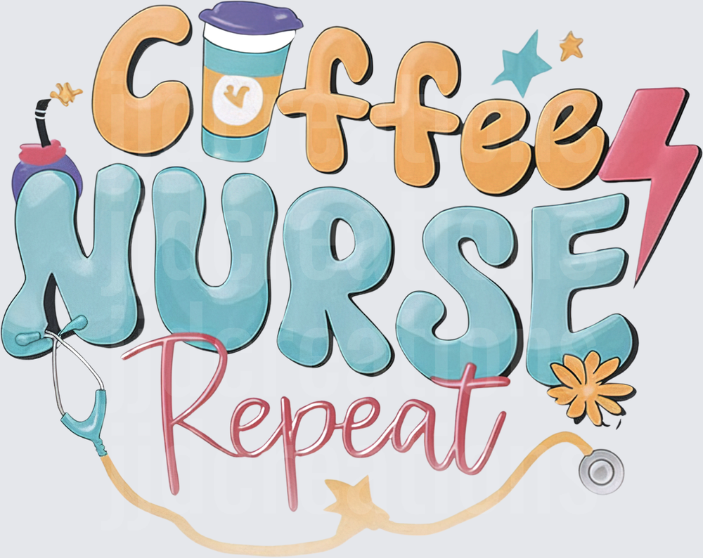 Coffee Nurse Repeat with Medical Stethoscope and Lightning Bolt