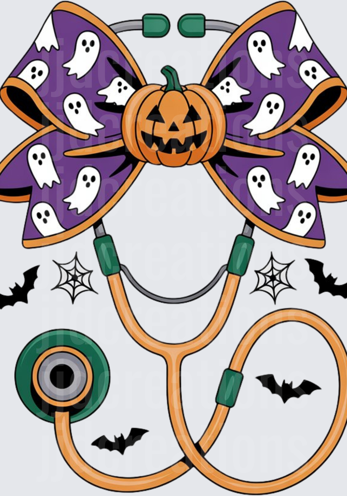 Halloween Medical Stethoscope with Ghost Pattern Bow and Jack-o'-lantern