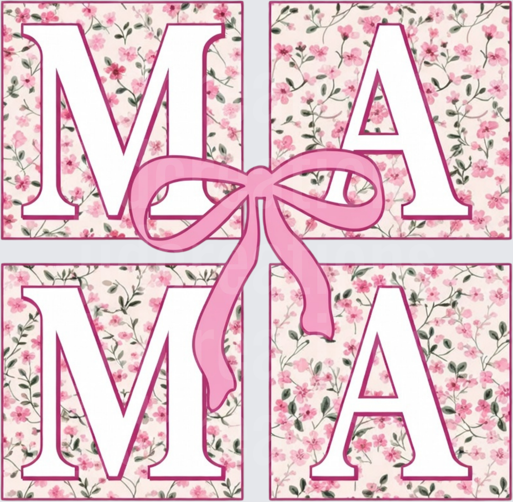 MAMA Pink Floral Letters with Bow Ribbon Mother's Day Design