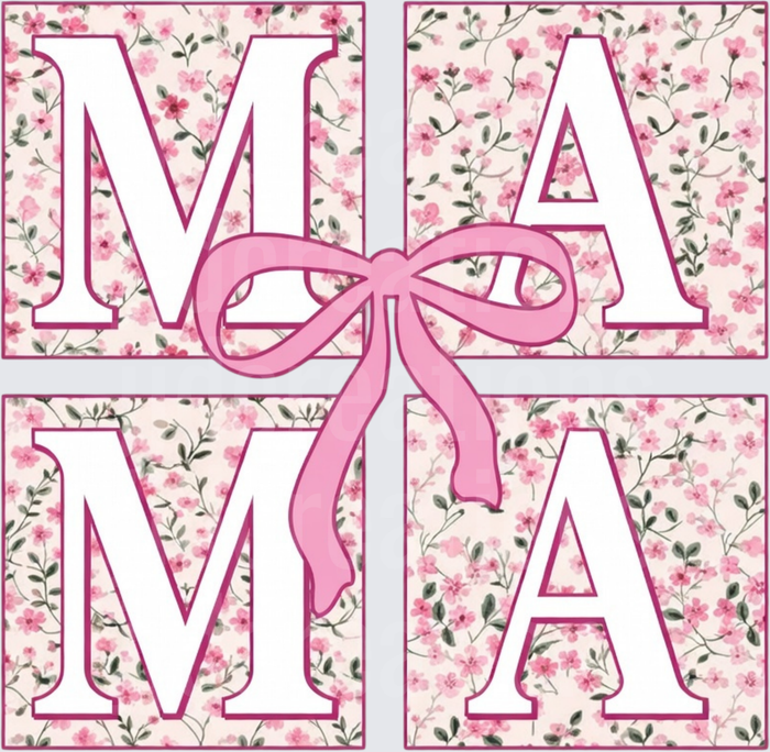 MAMA Pink Floral Letters with Bow Ribbon Mother's Day Design