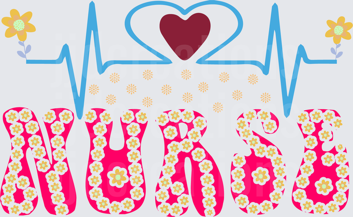 Nurse EKG Heartbeat with Floral Pattern and Heart Design
