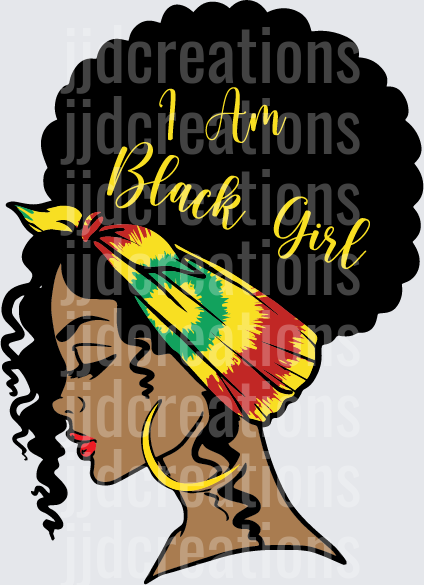 I Am Black Girl Afro Hair with Rasta Headwrap Profile