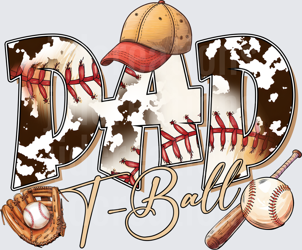 Baseball Dad T-Ball Typography with Equipment and Cap Design