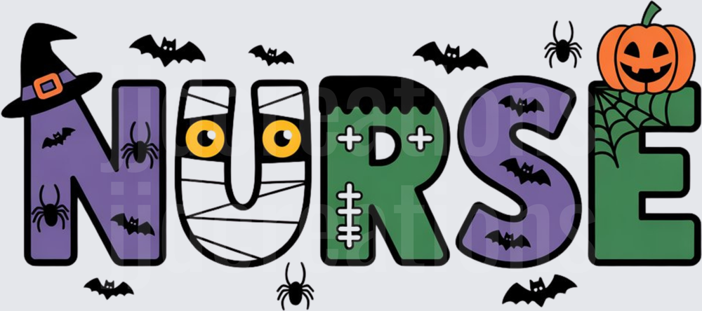 NURSE Halloween Letters with Witch Hat Mummy Zombie Pumpkin