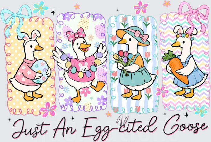 Just An Egg-cited Goose Easter Geese with Bunnies and Flowers