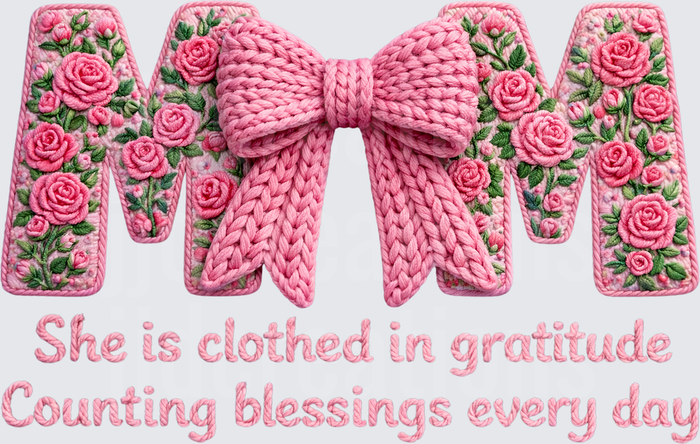 Pink Rose Floral MOM with Bow She is Clothed in Gratitude Design
