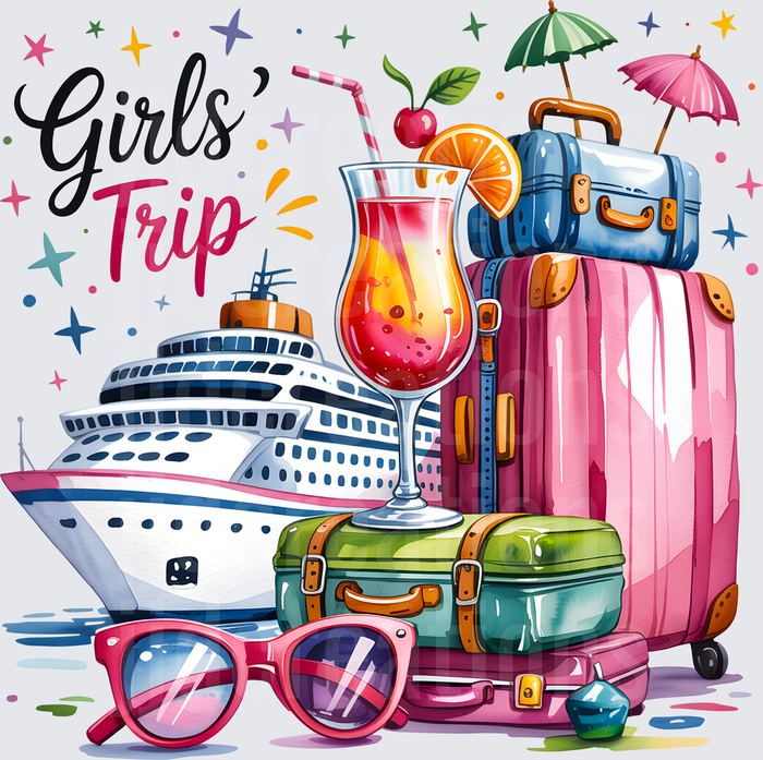 Girls Trip Cruise Ship Luggage Cocktail Vacation Design