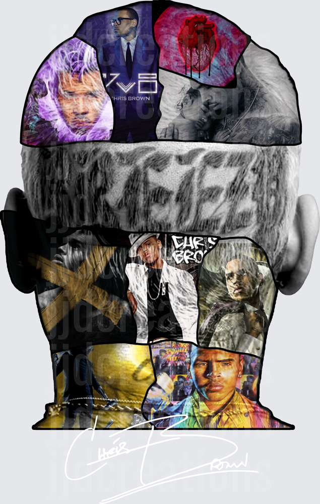 Chris Brown Music Artist Collage Head Silhouette Design