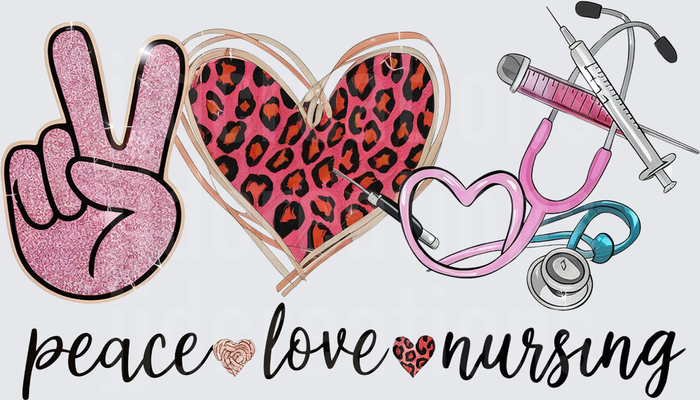 Peace Love Nursing Pink Glitter Peace Sign Leopard Heart Stethoscope Medical