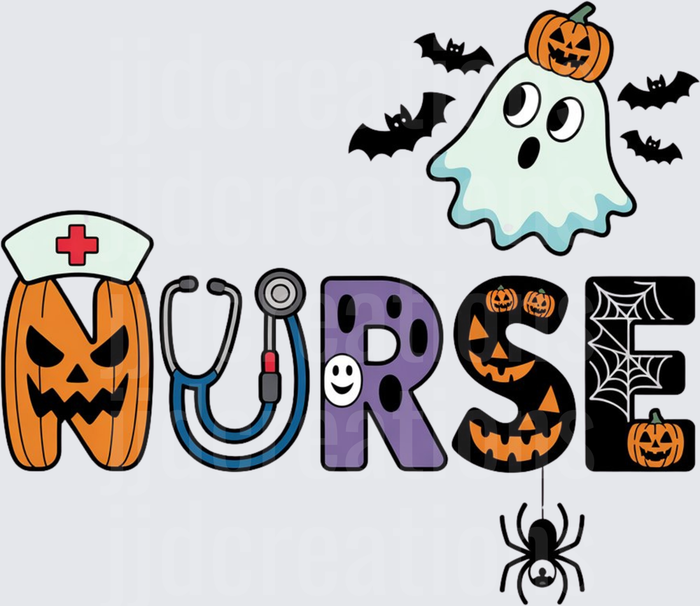 Halloween Nurse Letters with Ghost Pumpkin Bats and Spider