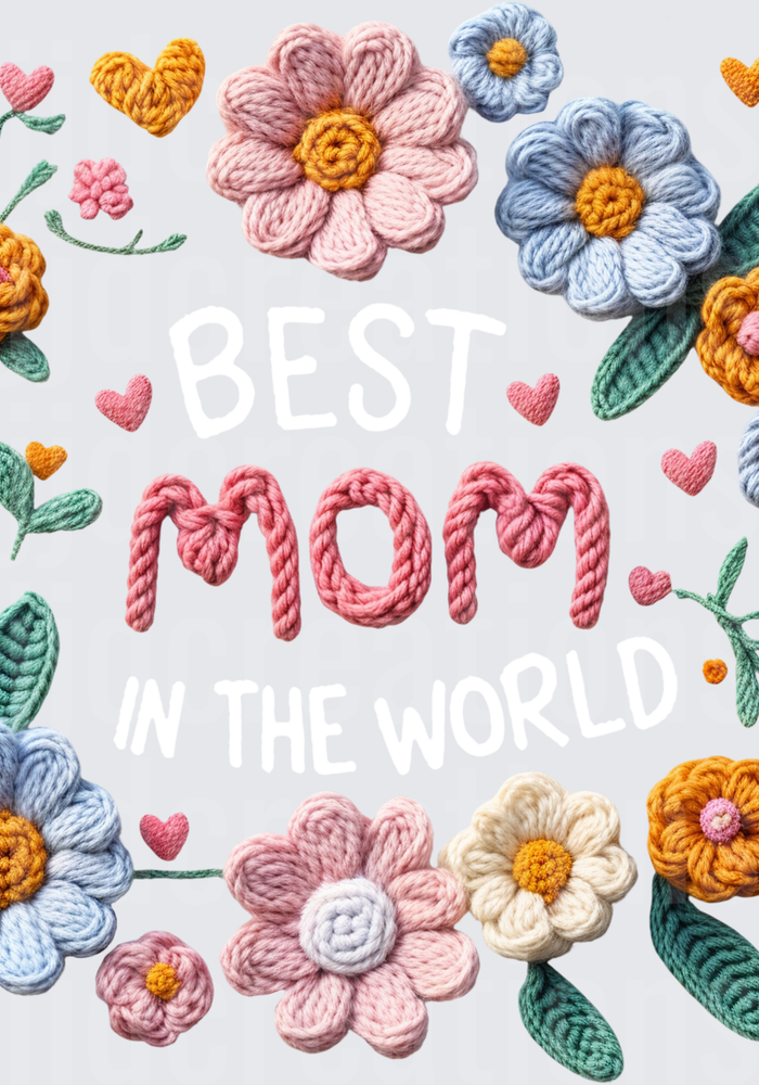 Embroidered Mom Floral Design with Crocheted Flowers and Hearts