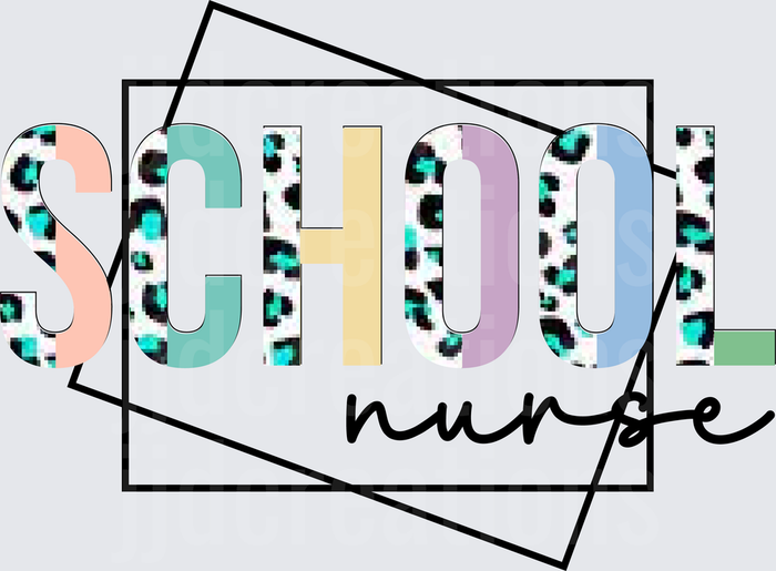 School Nurse Leopard Print Letters with Geometric Frame