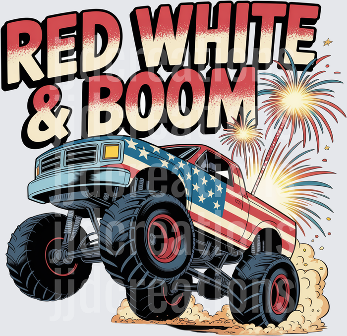 Red White and Boom Patriotic Monster Truck with Fireworks