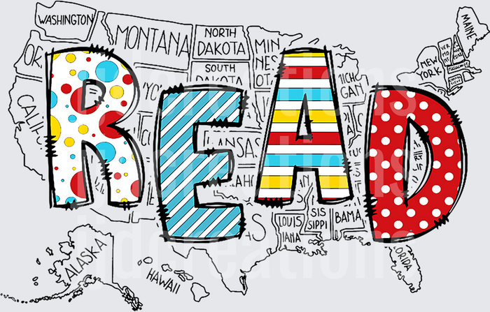 READ Text Over United States Map Outline with Colorful Patterned Letters