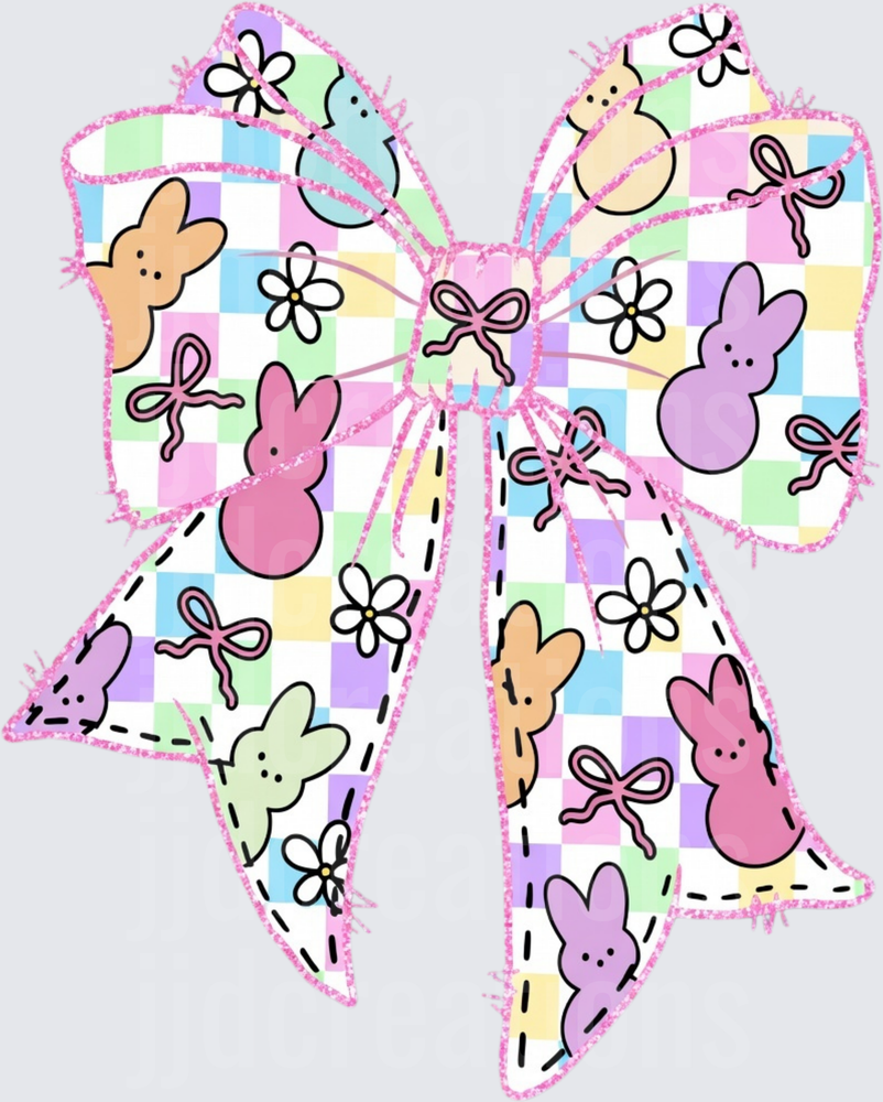 Easter Peeps Bunny Bow with Pastel Plaid Pattern
