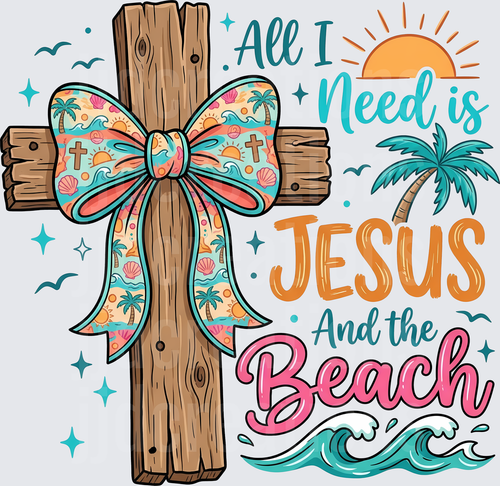 All I Need is Jesus and the Beach Wooden Cross with Bow