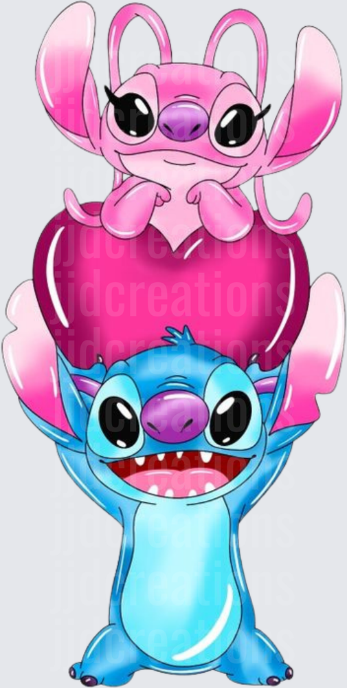 Stitch Holding Pink Angel in Heart Disney Lilo and Stitch