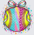 Colorful Softball with Rainbow Bow and Paint Splatter Design