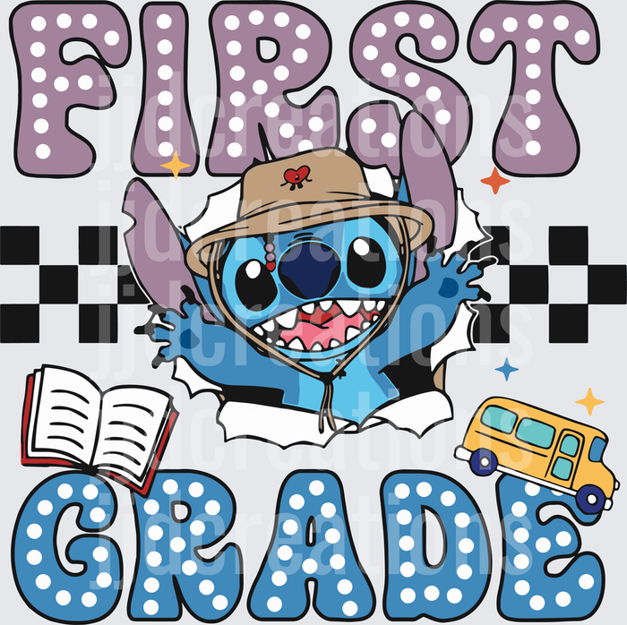 Stitch First Grade School Explorer with Bucket Hat and Books