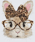 Cute Bunny with Leopard Print Bow and Glasses Embroidered Design