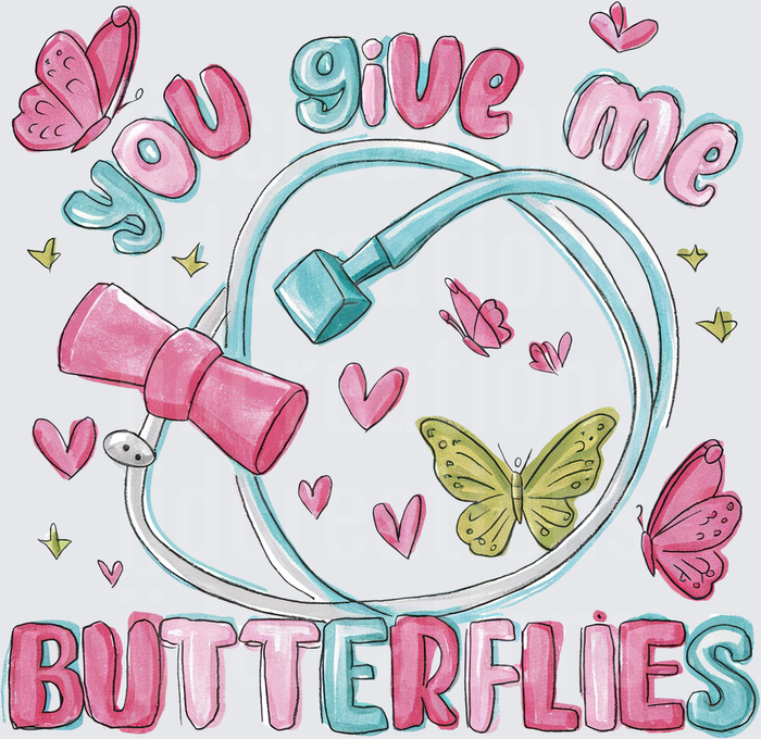You Give Me Butterflies Romantic Love Design with Hearts and Stars