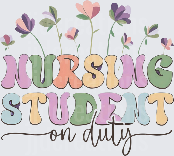 Nursing Student On Duty Floral Lettering Design