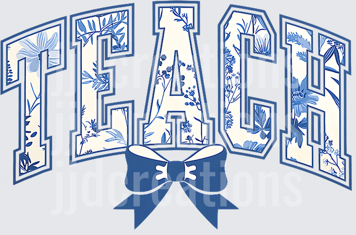 Floral Teacher Typography with Blue Ribbon Bow